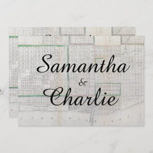 Rustic Vintage Chicago Map Wedding Invitation