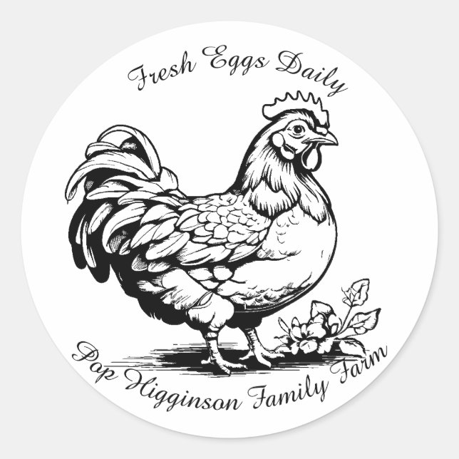 Rustic Vintage Chicken Farm Classic Round Sticker (Front)