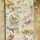 Rustic Vintage Christmas Birds & Holly Ephemera Tissue Paper<br><div class="desc">Beautiful vintage Christmas collage featuring birds,  holly,  colourful Christmas greetings and engravings from antique Victorian-era Christmas greeting cards on distressed style parchment background. Suitable for Christmas decoupage or crafting projects.</div>