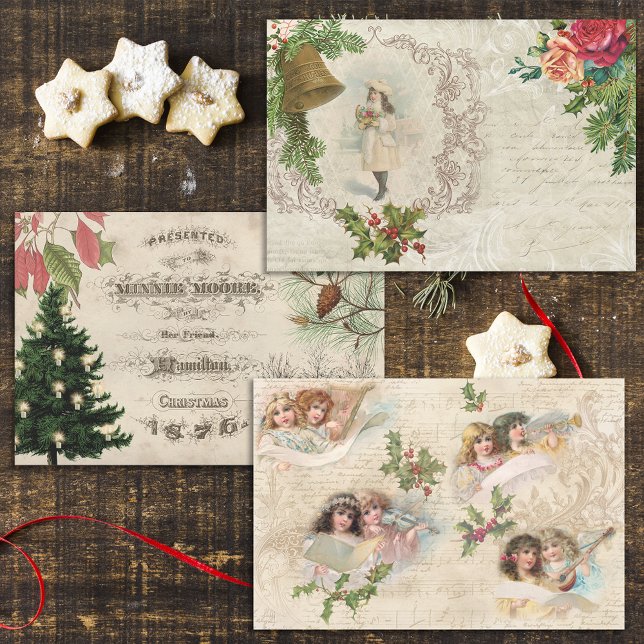 Rustic Vintage Christmas Ephemera Collage Wrapping Paper Sheet (Creator Uploaded)