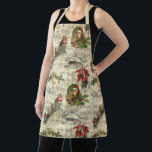 Rustic Vintage Christmas Music Floral Ephemera Apron<br><div class="desc">Warm and nostalgic seamless vintage pattern featuring Santa portrait,  holly,  poinsettia,  bells and robin perched on a pine bough with Silent Night sheet music,  engraved rustic homestead and distressed ecru harlequin diamond pattern on buff parchment background.</div>