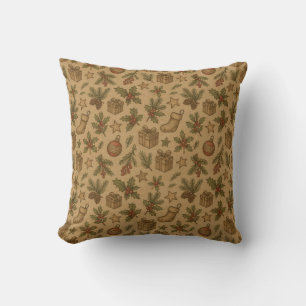 Rustic, vintage Christmas patterned Throw Pillow