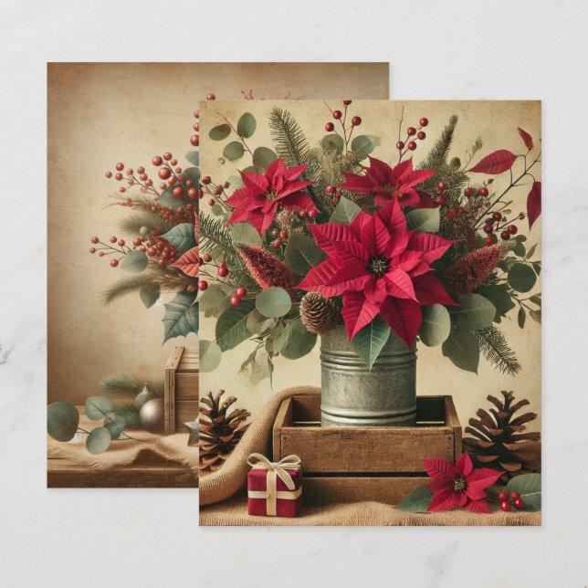 Rustic Vintage Christmas Poinsettia Scrapbook (Front/Back)