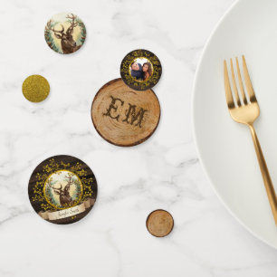 Rustic Vintage Christmas Stag Photo Gold Monogram Confetti