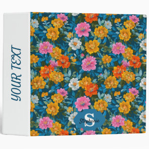 Rustic Vintage Colourful Floral Pattern in Blue (2 Binder
