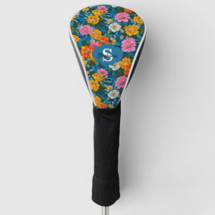 Rustic Vintage Colourful Floral Pattern in Blue (2 Golf Head Cover