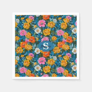Rustic Vintage Colourful Floral Pattern in Blue (2 Napkin