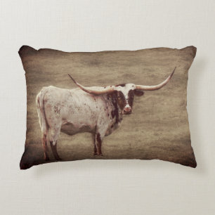 Rustic Vintage Country Longhorn Cow Accent Pillow