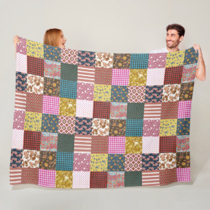 Rustic Vintage Country Patchwork Quilt Pattern Fleece Blanket