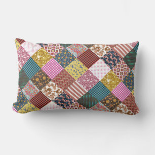 Rustic Vintage Country Patchwork Quilt Pattern Lumbar Pillow