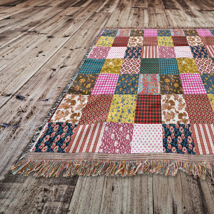 Rustic Vintage Country Patchwork Quilt Pattern Throw Blanket