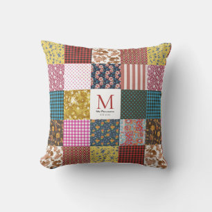 Rustic Vintage Country Patchwork Quilt Pattern Throw Pillow