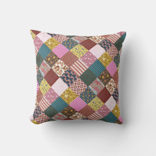 Rustic Vintage Country Patchwork Quilt Pattern  Throw Pillow
