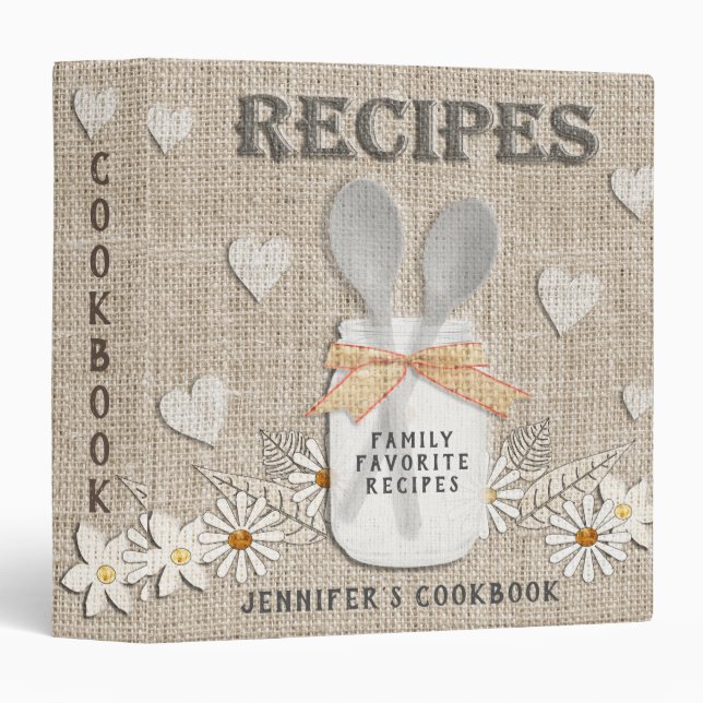 Rustic Vintage Country Personalized Cookbook 3 Rin Binder (Front/Spine)