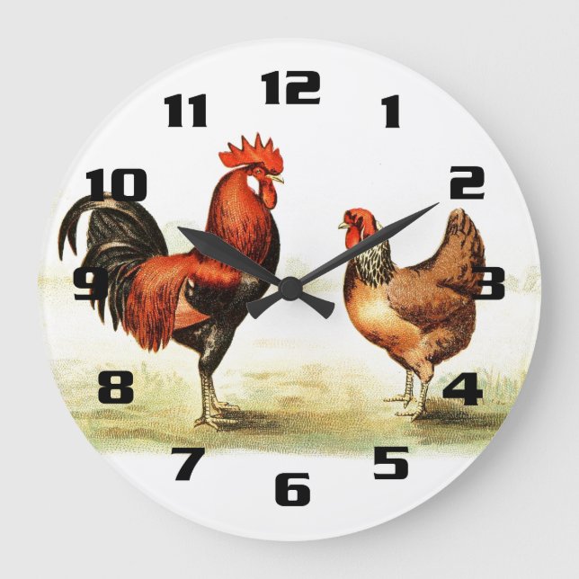 Rustic Vintage Country Rooster Large Clock (Front)