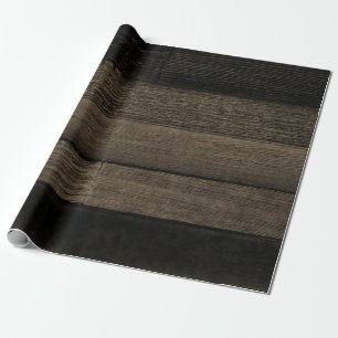 Rustic Vintage Country Sepia Black Wood Texture Wrapping Paper