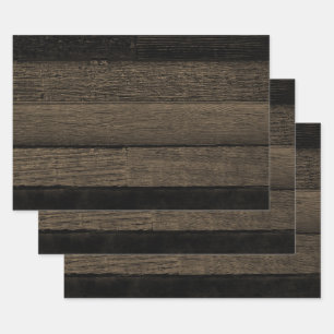 Rustic Vintage Country Sepia Black Wood Texture Wrapping Paper Sheet