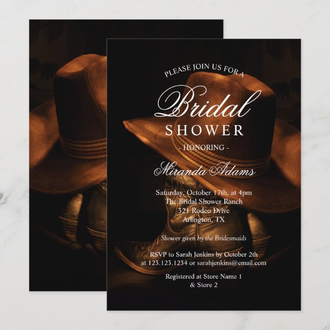 Rustic Vintage Cowboy Boots Country Bridal Shower Invitation (Front/Back)