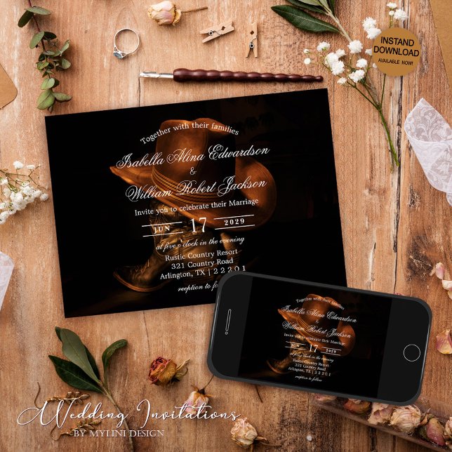 Rustic Vintage Cowboy Boots Country Wedding Invitation (Creator Uploaded)