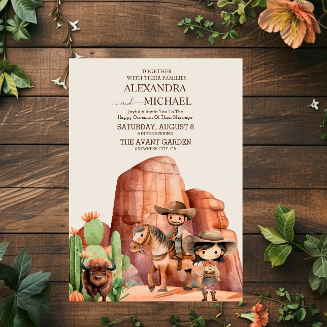 Rustic Vintage Cowboy Wedding Horse Cactus Invitation (Creator Uploaded)