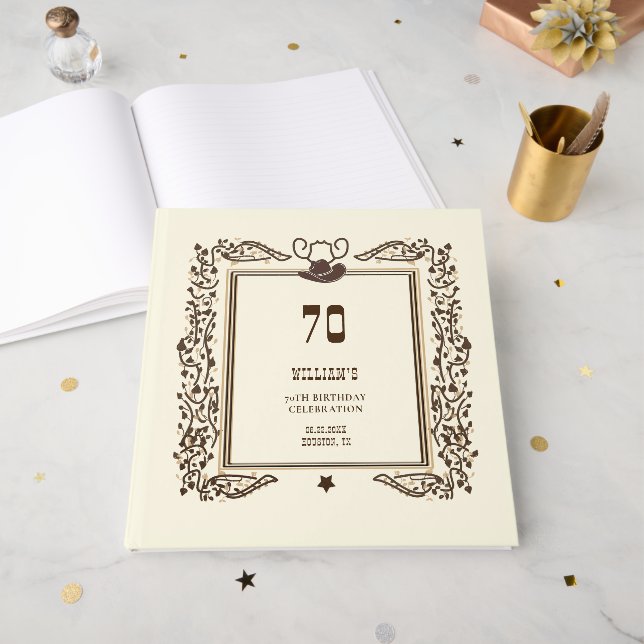 Rustic Vintage Cowboy Western Barn Elegant  Guest Book (Front Open)