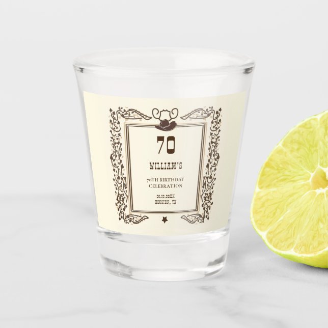 Rustic Vintage Cowboy Western Barn Elegant  Shot Glass (Front)