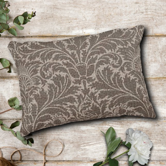 Rustic Vintage Damask Burlap Accent Pillow (Creator Uploaded)