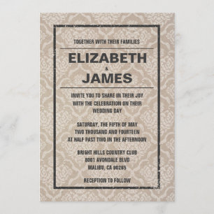 Rustic Vintage Damask Wedding Invitations