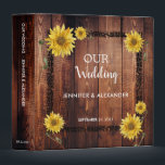 Rustic vintage dark wood sunflower wedding binder<br><div class="desc">Rustic vintage dark wood sunflower wedding album.
Add your own text,  names and date to personalize it.
Rustic country design.</div>