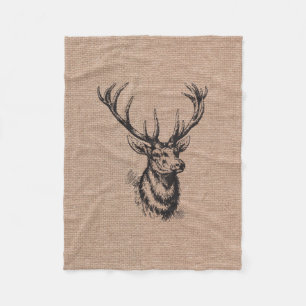 Rustic Vintage Deer Antlers Fleece Blanket