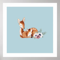 Rustic Vintage Deer Forest Floral Nursery Wall Art
