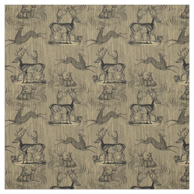 Rustic Vintage Deer Pattern Fabric (Swatch)