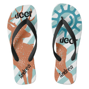Rustic Vintage Deer Sun and Stripes Pattern Flip Flops