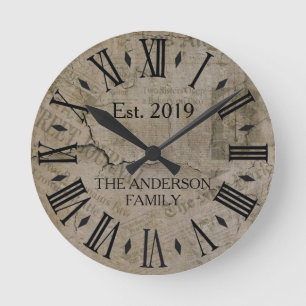 Rustic Vintage Distressed New York Times  Wall St Round Clock