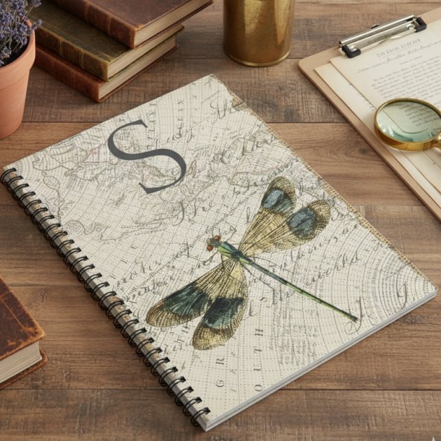 Rustic Vintage Dragonfly Monogram Notebook (Creator Uploaded)