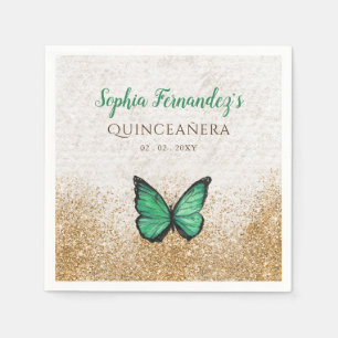 Rustic Vintage Emerald Green Gold Butterfly Napkin