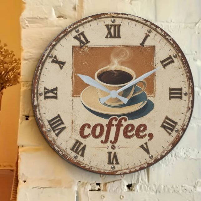 Rustic Vintage Farmhouse Kitchen Coffee Cup Large Clock (Creator Uploaded)