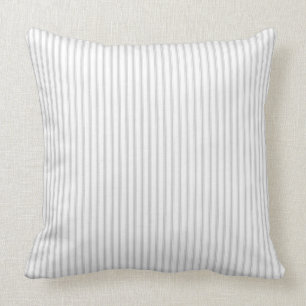Rustic Vintage Farmhouse Ticking Stripe Grey White Throw Pillow