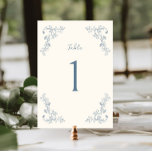 Rustic Vintage Floral Frame Wedding Table Number<br><div class="desc">Elegant rustic floral line art wedding table number with a dusty blue coloured vintage botanical frame design.</div>