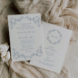 Rustic Vintage Floral Line Art All in One Wedding Invitation<br><div class="desc">Elegant vintage floral line art all in one wedding invitation with a dusty blue rustic chinoiserie ornamental frame design and whimsical handwritten font and wedding details as well as RSVP info on the reverse side.</div>