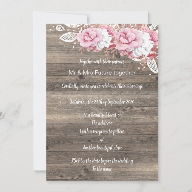 Rustic vintage floral Pink Bouquet Wedding Invitation (Front)