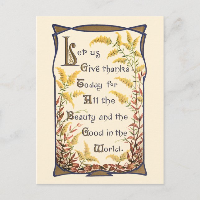 Rustic Vintage Floral Thanksgiving Verse Holiday Postcard (Front)