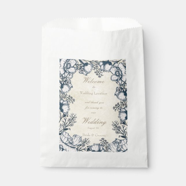 Rustic Vintage Flower Floral Wedding Favour Bag (Front)
