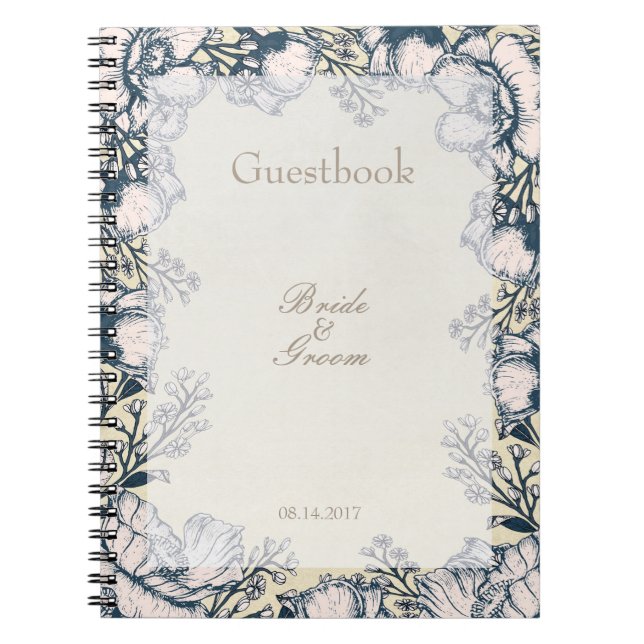 Rustic Vintage Flower Floral Wedding guest book (Front)