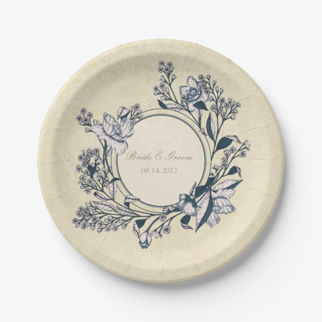 Rustic Vintage Flower Floral Wedding Paper Plate (Front)