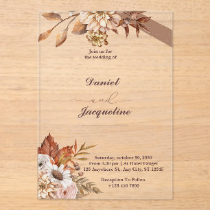 Rustic Vintage Flowers Acrylic Wedding Invitations