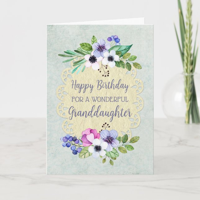 Rustic Vintage Flowers Granddaughter Birthday Card (Front)
