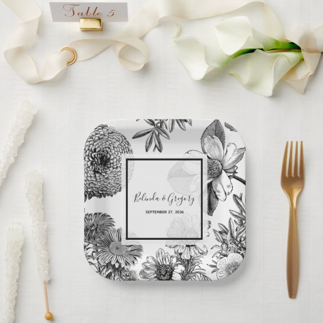 Rustic Vintage Flowers Wedding Paper Plate (Wedding)