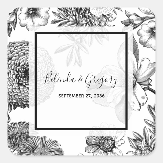 Rustic Vintage Flowers Wedding Square Sticker (Front)