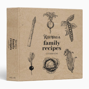 Rustic Vintage Food Illustration Doodles Recipe Binder